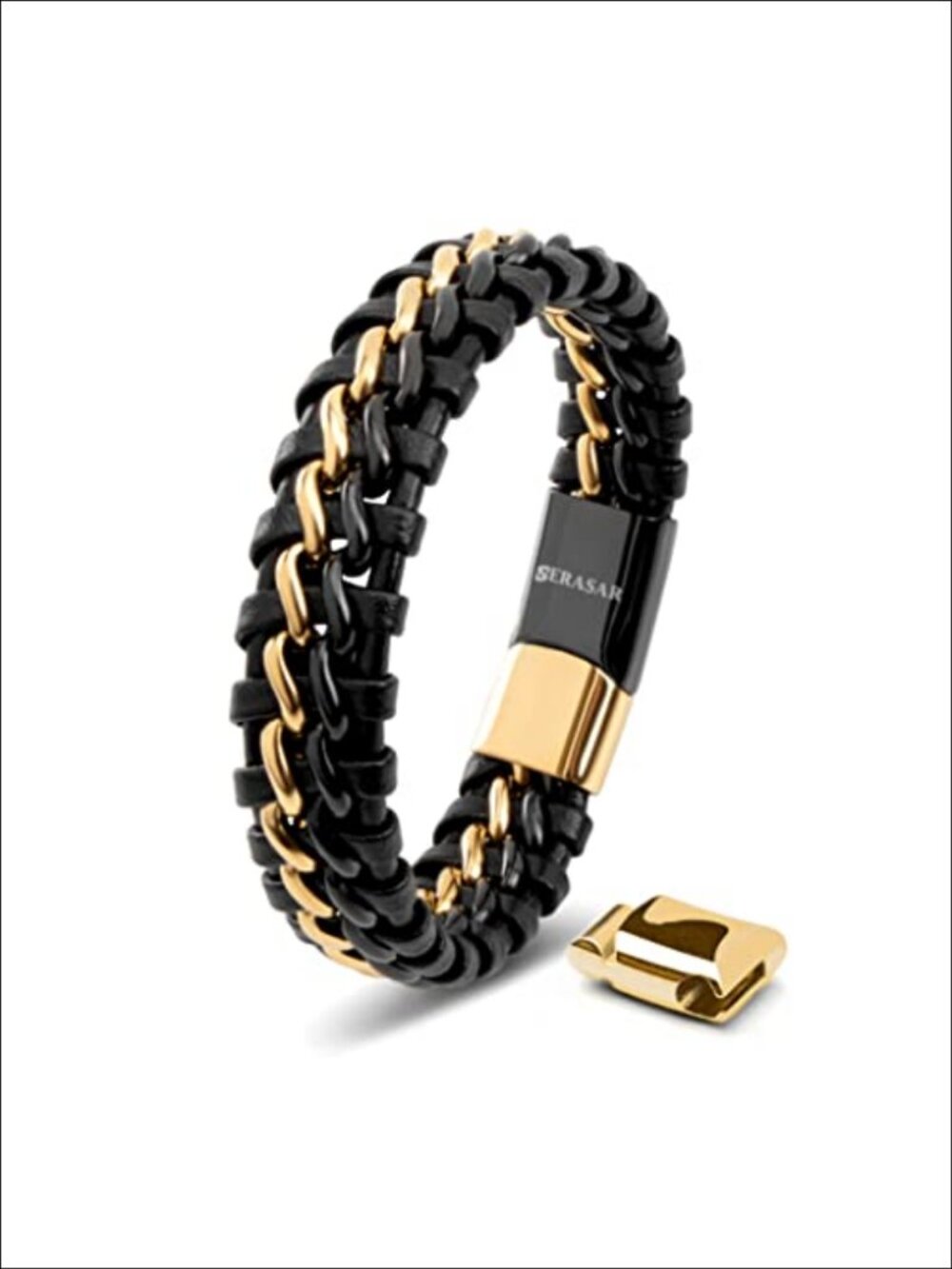 Genuine Leather Bracelet Men Braided Magnetic Clasp Steel